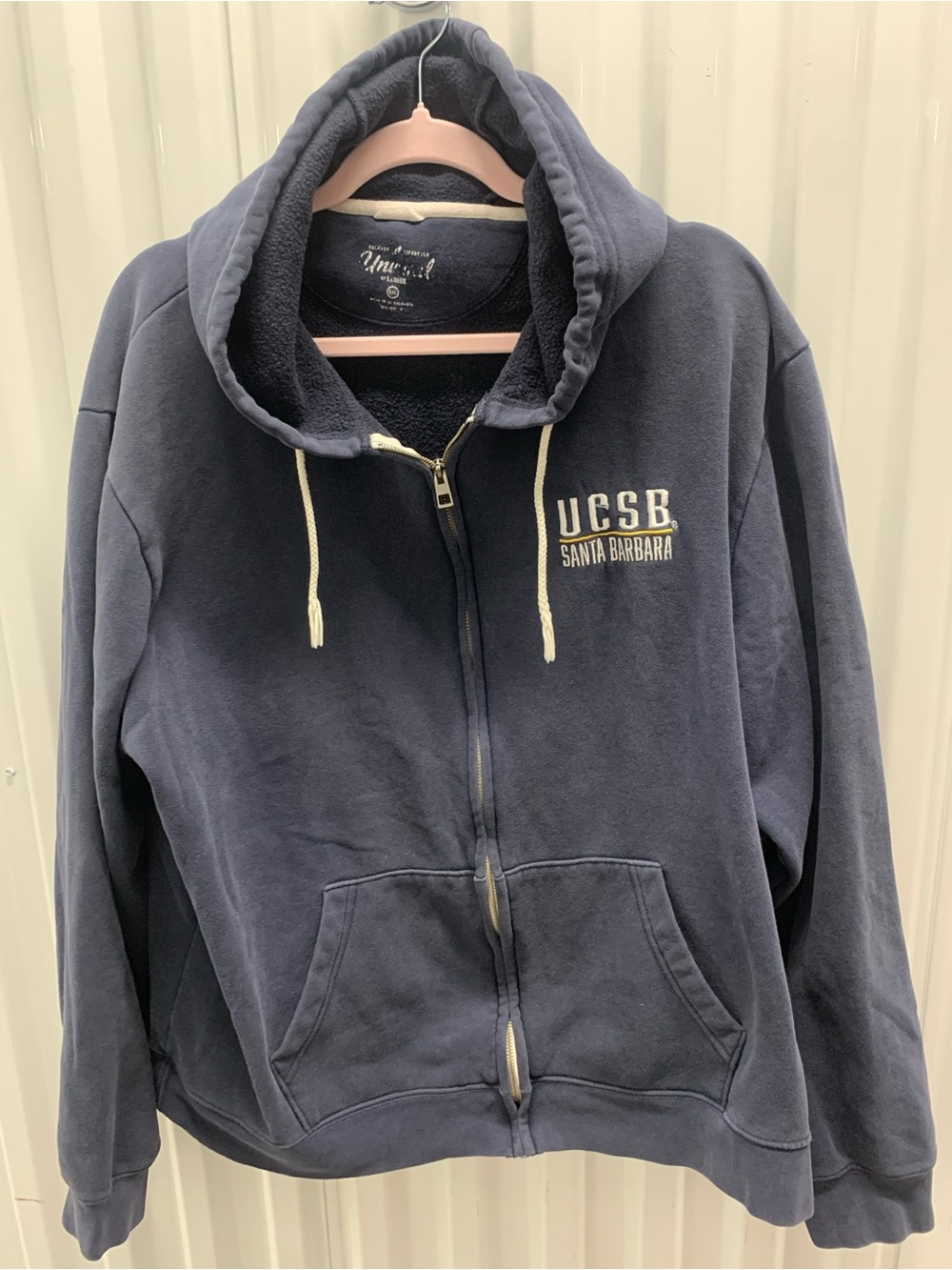 UCSB Santa Barbara Vintage Embroidered Navy Zip-Up Hoodie